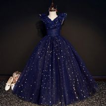 Mädchen-Abschlussball-blaues Kleid 2024, Blumen-Kinder-Festzug, Hochzeit, Ballkleid für Kinder,