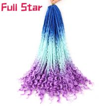 Voller Stern Ombre Box Zöpfe Lockige Enden mit Split Synthetische Haar Verlängerung 12 Stränge 22 "Blau Grün Lila Crotchet zöpfe Haar