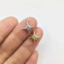 Eruifa 10pcs 12mmPretty Star with Rhinestone Coin Zinc Alloy Necklace,Earring Bracelet Jewelry DIY Handmade 2 Colors