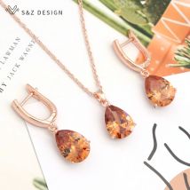 S & z Design klassische Wasser tropfen Zirkonia Schmuck Sets für Frauen Roségold Farbe baumeln Ohrringe Anhänger Halskette