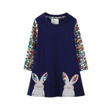 Springen Meter Heißer Verkauf kinder Mädchen Kleid Für Herbst Frühling Prinzessin Kinder Baumwolle Kleidung Tiere Stickerei Bunny Kleid
