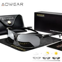 AOWEAR Aluminium Randlose Photochrome Sonnenbrille Männer Polarisierte Tag Nacht Fahren Gläser Chameleon verfärben Objektiv Brillen Gafas