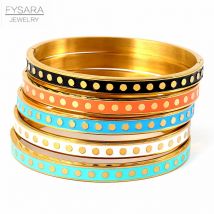 FYSARA Bunte Emaille Welle Punkt Design Armreifen & Armbänder für Frauen Runde Gold Farbe Armreifen Edelstahl Armreifen Hochzeit
