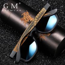 GM handgemachte schwarze Bambus-Holzrahmen-Sonnenbrille für Damen und Herren, polarisierte Vintage-Sonnenbrille aus Bambus, Papierbox 1610L