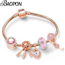 BAOPON Antike Kristall Herz Charm Armband Mit Murano Glas Perlen Armband für Frauen Valentinstag Geschenk Schmuck Dropshipping