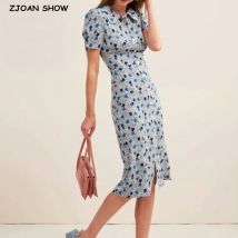 Elegante Französisch stil Frauen Floral Print Shirt Kleid Büro Damen einreiher Tasten Revers Retro Sommer Kleider Vintage
