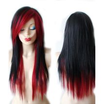 HAIRJOY Kunsthaar, lang, gerade, geschichtet, Haarschnitt, Damen-Ombre-Perücke, Seitenteil, Pony