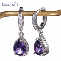 Cellacity Silberschmuck mit Edelsteinen, wassertropfenförmige Ohrringe für Frauen, Amethyst, weibliche Ohrhänger, Jubiläumsgeschenke
