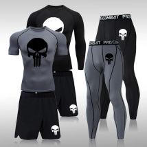 Männer Kompression Set MMA Langes oder Kurzarm T-shirt männer Enge Hosen Fitness Bodybuilding Kleidung Schädel Rashguard Sport Anzüge