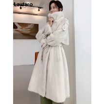 Lautaro Winter-Trenchcoat, lang, weiß, dick, warm, weich, flauschig, Kunstnerzfell, für Damen,