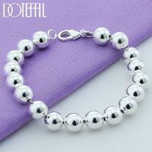 DOTEFFIL 925 Sterling Silver 18K Oro 8mm/10mm Cerchio cavo Sfera Perline Argento In rilievo 20cm Bracciale Donna Fascino Gioelleria raffinata e alla moda