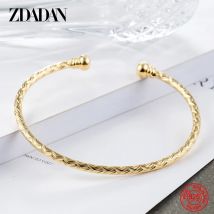 Zdadan Sterling Silber 18 Karat Gold offene Manschette Armband & Armreif für Frauen Mode Hochzeit Schmuck Geschenk