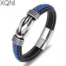 XQNI Mode unregelmäßige grafische Accessoires Herren Lederarmband Edelstahl Kombination für Geburtstags-Gedenkgeschenke