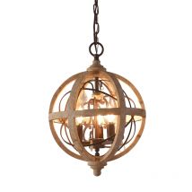 Globe Wood Chandelier Bedroom Living Room Hanging Lights Antique Round Sphere Wooden Chandelier For Master Bedroom Foyer Kitchen