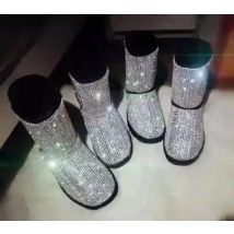 bling bling rhinestone snow boots woman thick flat whole rhinestones winter boots glitter pink back crystal snow boots