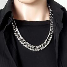 Hip Hop Herren-Halskette mit kubanischer Gliederkette aus Edelstahl, 40,6–71,1 cm lang, 6–17 mm Breite