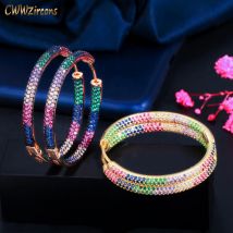 CWWZircons Trendy Zwei Töne Regenbogen Zirkonia Kreis Runde Hoop Ohrringe für Frauen Schmuck Hip Hop Pendientes Mujer CZ846