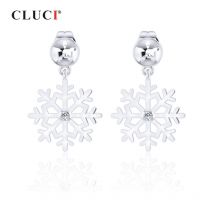 CLUCI 925 Sterling Silver Snowflake Stud Earrings for Women Pearl Mounting for Jewelry Making Silver 925 Stud Earrings SE100SB