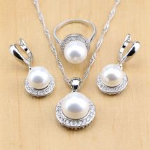 Perle Mit Perlen 925 Sterling Silber Schmuck Sets Für Frauen Anhänger Ohrringe Ringe Halskette Set Freies Geschenk Box Dropshipping