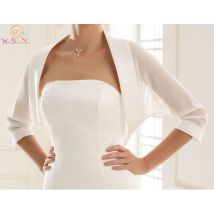 Chiffon Satin Hochzeit Bolero 3/4 Hülse Braut Anlass Zubehör Elfenbein Weiß Schwarz Braut Abdeckung Up roben de bal Frauen Party