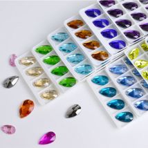 Alle Farben zum Aufnähen von Strasssteinen, Wassertropfen, flache Rückseite, zum Aufnähen von Steinen, 2-Loch-Glaskristall, für DIY-Hochzeitskleid-Accessoires, alle Größen