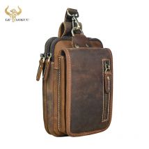 Vintage Crazy Horse Leather Small Summer Hip Bum Pouch Hook Design Cigarette Case 7" Phone Pouch Fanny Waist Pack Belt Bag 1609