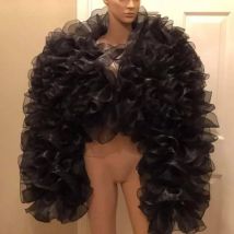 Echt Bild Schwarz Rüschen Tüll Kurze Frauen Jacke Üppigen Drapierte Mini Tüll Mesh Frauen Top Outfit