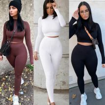 Zwei Stück Sets Frauen Feste Herbst Trainingsanzüge Hohe Taille Stretchy Sportswear Heißen Ernte Tops Und Leggings Passenden Outfits