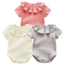 Summer Newborn Baby Girls Boys Clothing Infant Baby Boys Girls Ribbed Solid Romper Toddler Baby Jumpsuit Short Sleeve Outfit