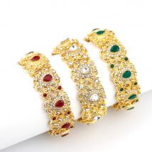 Sunspicems 2021 Marokko Goldenen Armreif Manschette Armband für Frauen C-förmigen Elastischen Draht Blume Kristall Schmuck Indain Tänzerin Bijoux