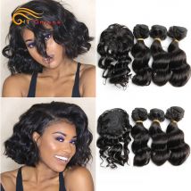 Loose Deep Brazilian Hair Weave Bundles 8 inch 100% Human Hair Bundles and closure Hair Extensions Natural Black