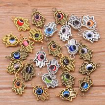 10 pz 12*19mm 3 colori Fatima Hamsa mano e 9 colori malocchio distanziatore perline Charms per bracciali fai da te gioielli fatti a mano