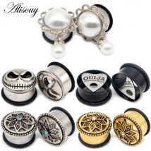 Alisouy 2 stücke Ohr Messgeräte Edelstahl Schädel Ausgestelltes Flesh Plugs Tunnel Piercing Körper Schmuck Expander Ohrring Bahre Schmuck