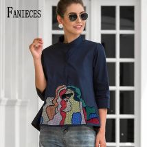 Women Summer Fall Tops Blouses Casual 3/4 Sleeve Runway Shirts Embroidered Elegant Office Lady Blusas بلايز نسائيه ف