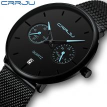 Herrenuhren CRRJU Voller Stahl Lässige wasserdichte Uhr für Herren Sport Quarzuhr Herren Kleid Kalenderuhr Relogio Masculino