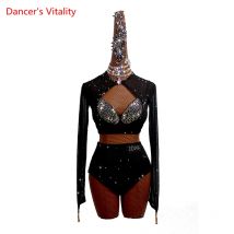 Latin Dance Performance Kleid für Frauen Kunden Erwachsene Kind Langen Ärmeln Anzug Chacha Dance