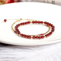 Exquisite 14k Gold Plated Wine Red Natural Garnet Beaded Bracelets for Women Female Lucky Fashion Jewelry Christmas Gifts YBR585