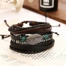 IFMIA Vintage Mehrere Schichten Leder Armband Set Für Männer Frauen Charm Blatt Feder Stein Holz Perlen Wrap Armbänder Pulseras NEUE