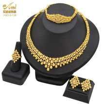 ANIID Dubai Jewelry Sets For Women Fashion Nigerian Necklace Earrings 24K Gold Color Wedding Bracelets Indian Rings Bridal