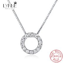 Mode 925 Sterling Silber Runde Zirkon Anhänger Halsketten Frauen Edlen Schmuck Halb Strass Einfache Glänzende Kreis Schlüsselbein Kette