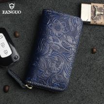 Echtem Leder Schlüssel Brieftasche Handgemachte Smart Schlüssel Tasche Keychain Kreditkarte Slot Tragbare Karte Brieftasche Mit Zipper Für Männer, frauen