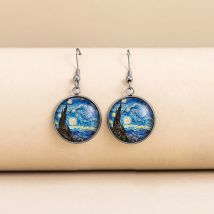 Klassische Van Gogh Die Sternennacht Ohrringe Vintage Gustav Klimt Der Kuss Baumelnde Ohrringe Ästhetischer Schmuck