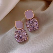 New Vintage Purple Shiny Crystal Geometric Women Earrings Contracted Sweet Lovely Fine Shiny Drop Earrings Jewelry