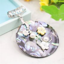 55mm Mehrfarbige Runde Blume Natürliche Abalone Muscheln Muscheln Perle Anhänger Legierung Frauen Mädchen DIY Schmuck Machen Design