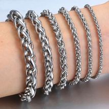 HNSP Edelstahl Twist Seil Kette Hand Armband Für Männer Frauen Silber Farbe Schmuck Zubehör 3/4/5/6/8 MM Dicke