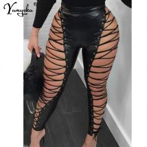 Sexy 2026 fashion vintage streetwear leather pants women summer goth leggings festival clothing emo black pencil pants trousers