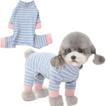 Abgestreifte Hunde kleidung Overall hoher Kragen Langarm 4-Beine Sweatshirt Pyjama für kleine Hunde Welpen Stram pler Nachtwäsche Overalls l