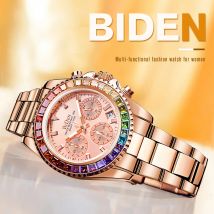 Biden Luxury Ladies Quartz Watch Diamond Women's Automatic Watches 3 Dial Wristwatches Fashion Clock Bracelet Zegarek Damski