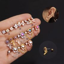 1Pc 20g Blume Blätter Schlange Cz Ohr Knorpel Stud Ohrring Multicolor Kristall Helix Conch Rook Tragus Kette Körper piercing Schmuck