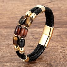 Hohe Qualität Natürliche Tigerauge Armbänder Für Männer Multilayer Geflochtene Leder Seil Frauen Armbänder Trendy Handgemachte Stein Schmuck